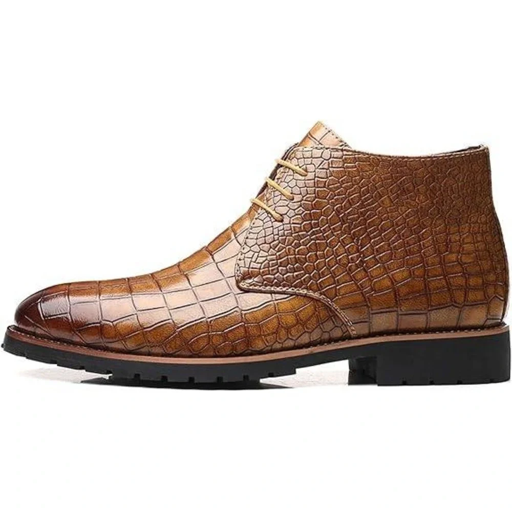 Santimon‎ Men's US 8.5 Tan Embossed Lace Up Pointed Toe Ankle Casual Boots